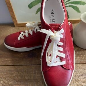 Josef Seibel Red Leather Sneakers with White Laces